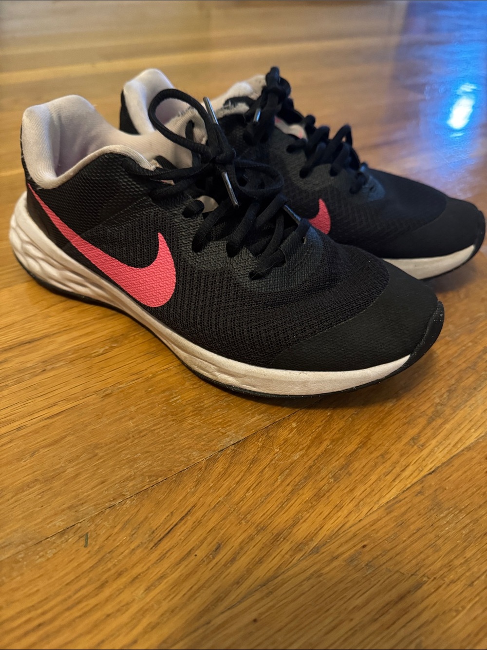 Nike Kids Revolution 6 Black Sneakers with Pink Swoosh